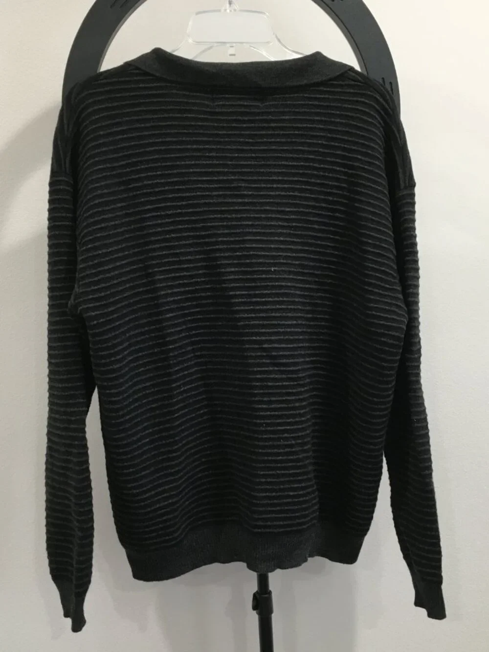 THE TERRITORY AHEAD Dark Gray/Black Striped 100% Merino Wool Knit Sweater
